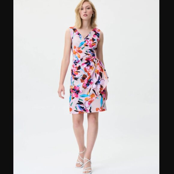 Joseph Ribkoff Size 6 Pink Flower Print Wrap Dress Style 231172 - Picture 11 of 12